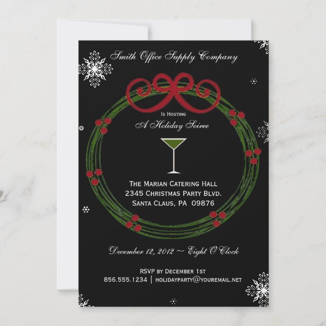 Holiday Wreath Corporate Party Invitation (Front)