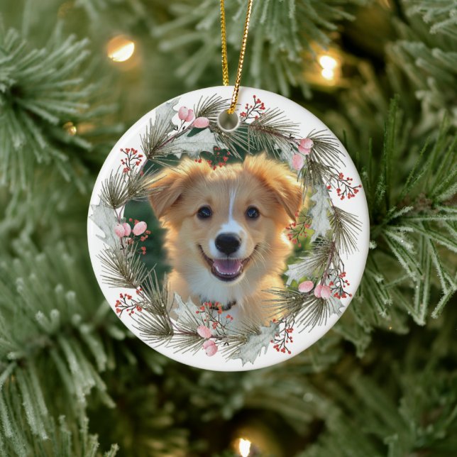 Holiday Wreath Custom Pet Photo Ceramic Tree Decoration (Tree)