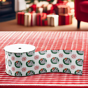 Holiday Wreath Cute Donkey Christmas Pattern Grosgrain Ribbon