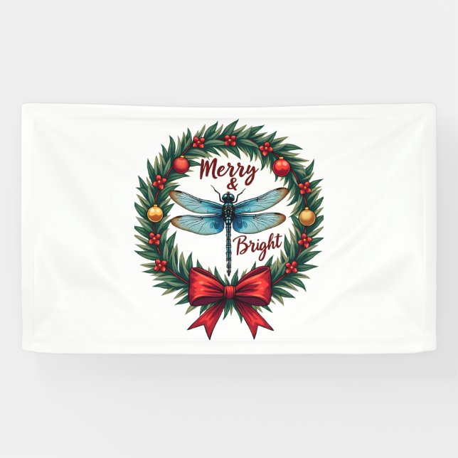 Holiday Wreath Dragonfly Banner (Horizontal)