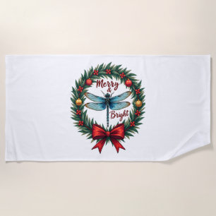 Holiday Wreath Dragonfly Beach Towel