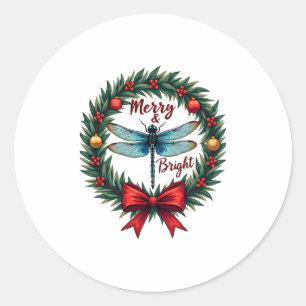 Holiday Wreath Dragonfly Classic Round Sticker