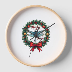 Holiday Wreath Dragonfly Clock
