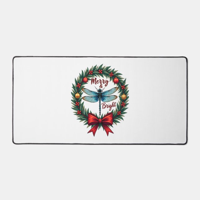 Holiday Wreath Dragonfly Desk Mat (Front)