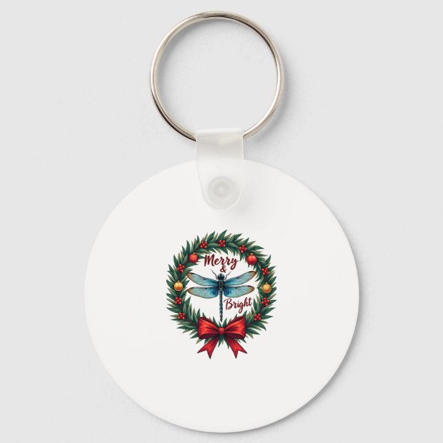 Holiday Wreath Dragonfly Key Ring (Front)
