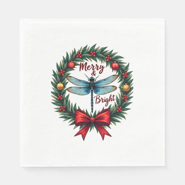 Holiday Wreath Dragonfly Napkin (Front)
