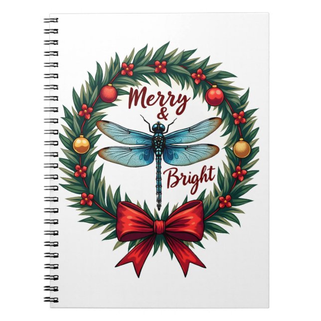 Holiday Wreath Dragonfly Notebook (Front)