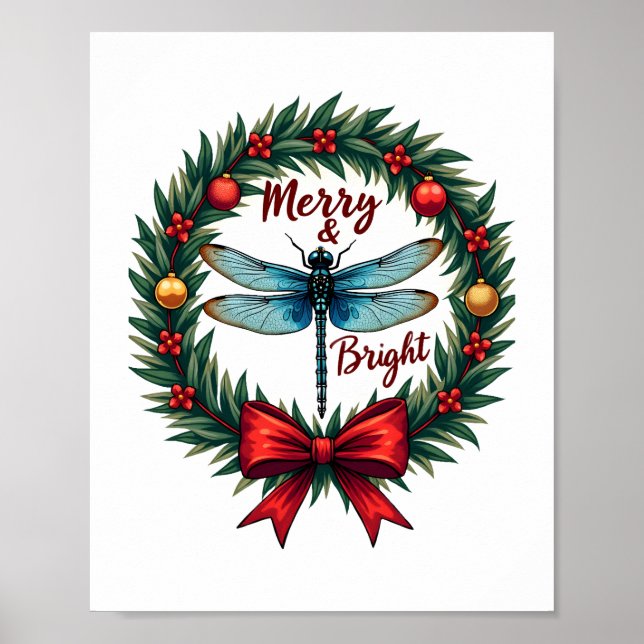 Holiday Wreath Dragonfly Poster (Front)