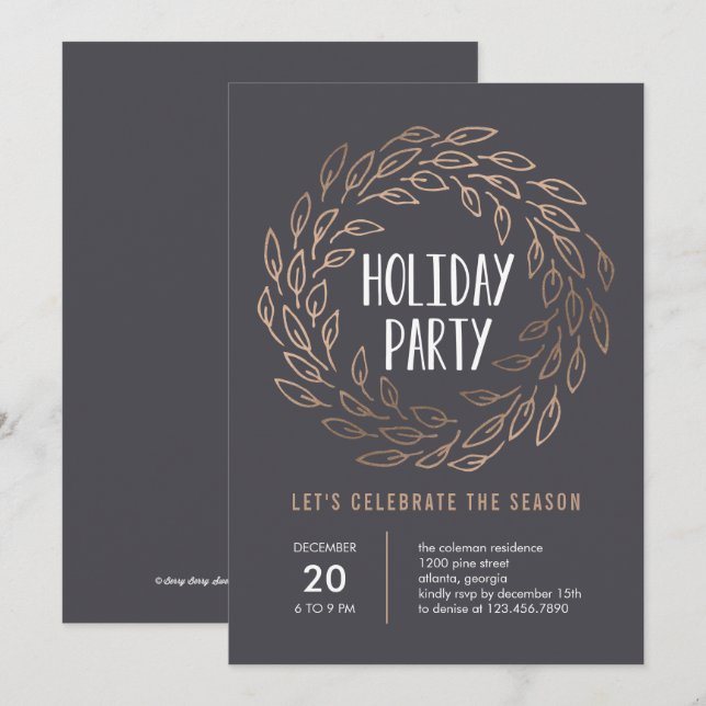 Holiday Wreath EDITABLE COLOR Party Invitation (Front/Back)