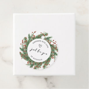 holiday wreath handmade with love script thank you favour tags