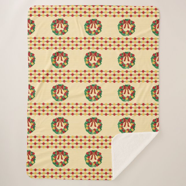Holiday Wreath Knit Sherpa Blanket (Front)