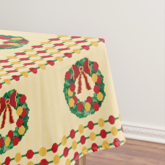 Holiday Wreath Knit Tablecloth (In Situ)