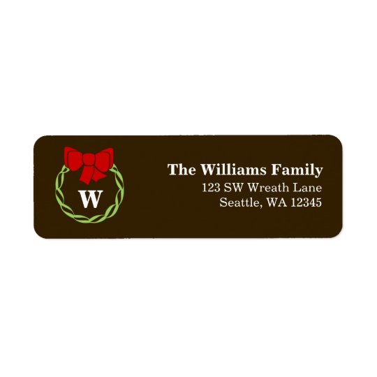 Holiday Wreath Monogram Christmas Address Labels