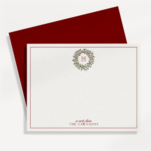 Holiday Wreath Monogram Note Card