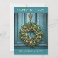 Holiday Wreath On Door With Vintage Door Knocker
