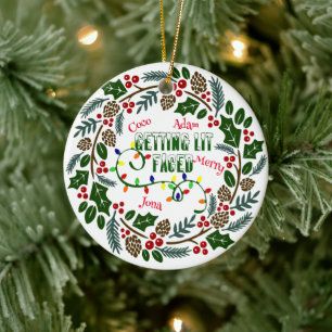 Holiday Wreath Ornament, Get Lit Christmas Ceramic Tree Decoration