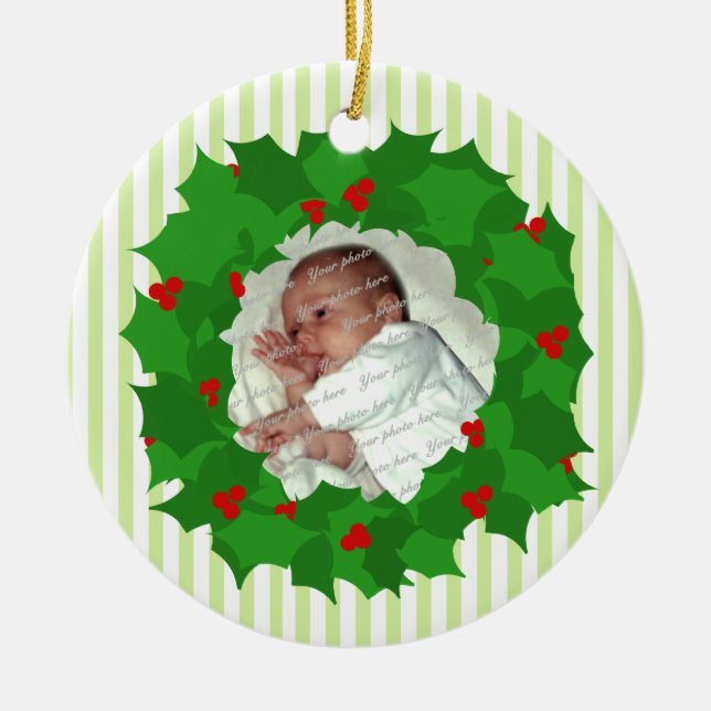Holiday Wreath Photo Ceramic Tree Decoration (Front)