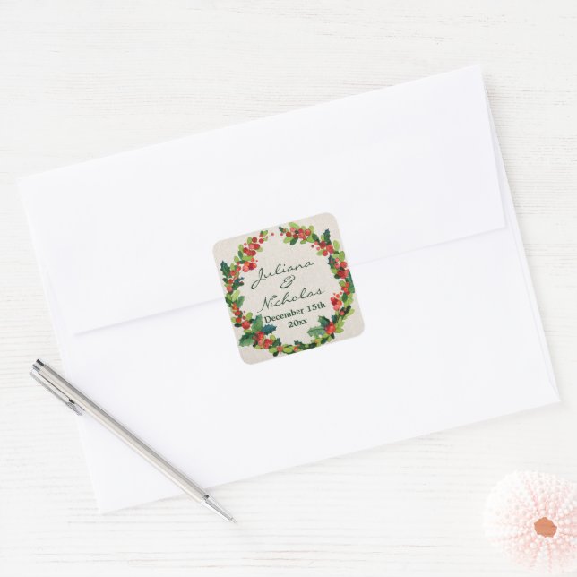 Holiday Wreath Poinsettia Christmas Stickers (Envelope)