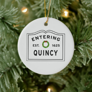 Holiday Wreath, Quincy, MA Ceramic Ornament