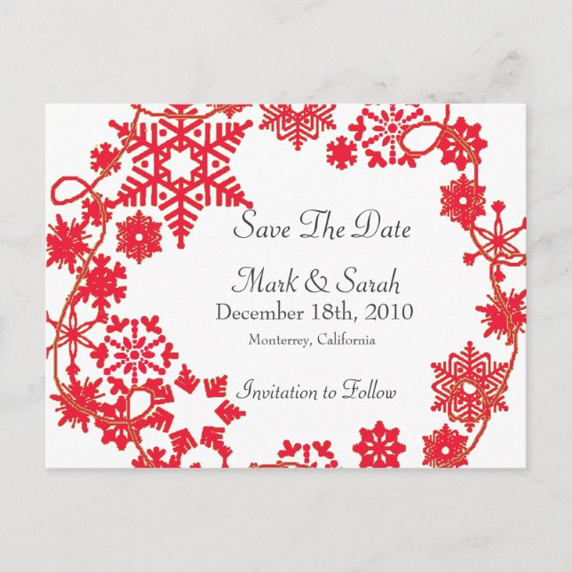 Holiday Wreath Red Save The Date Announcement Postcard (Front)