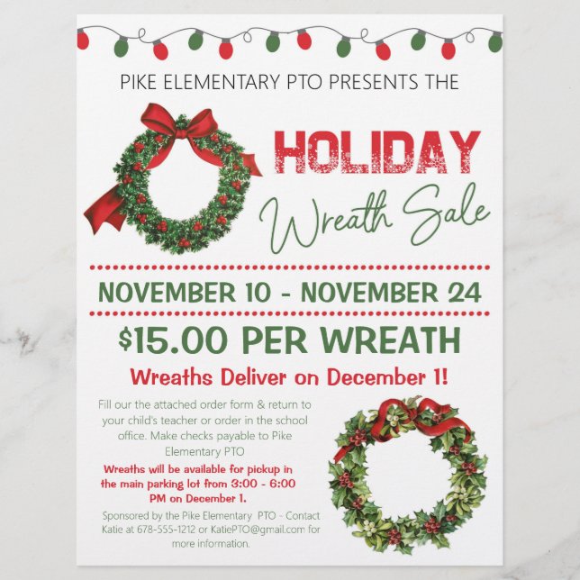 Holiday Wreath Sale Fundraiser  Flyer (Front)