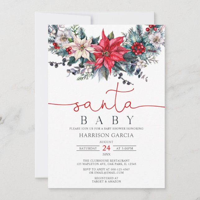 Holiday Wreath Santa Baby Christmas Baby Shower Invitation (Front)