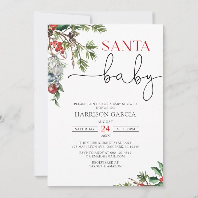 Holiday Wreath Santa Baby Winter Baby Shower Invitation (Front)