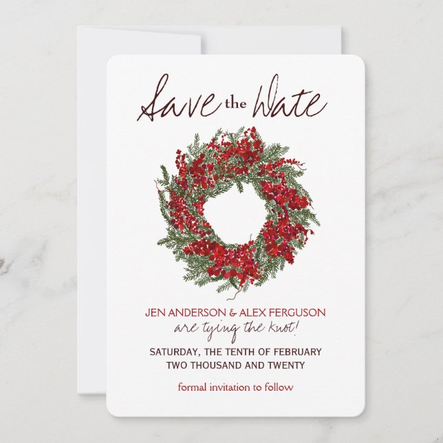 Holiday Wreath Save the Date Wedding Card (Front)