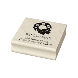 Holiday Wreath Square Return Address Rubber Stamp