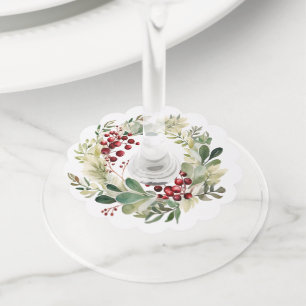 Holiday Wreath Wine Glass Tag