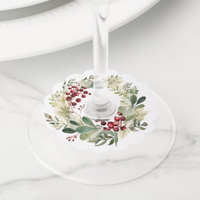Holiday Wreath Wine Glass Tag (Close Up)