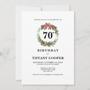 Holiday Wreath Winter 70th Birthday Party Invitation