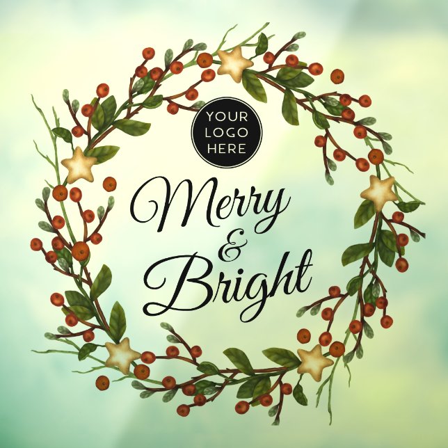 Holiday Wreath Your Logo Merry and Bright Window Cling (Sheet 3)