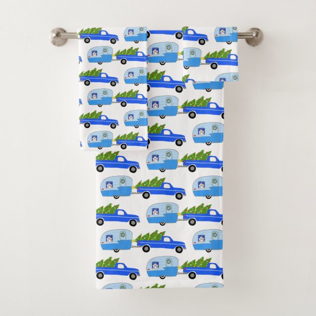 Holiday Xmas Camper Trailer Truck RV Christmas Bath Towel Set (Insitu)