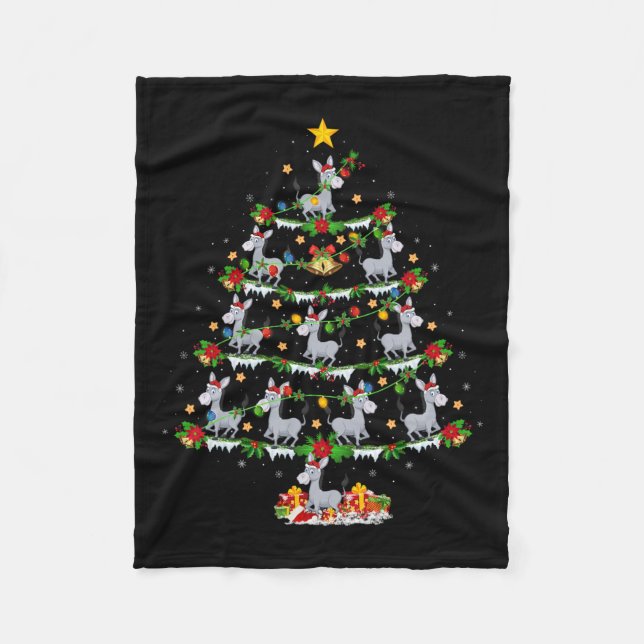 Holiday Xmas Lighting Santa Donkey Christmas Tree  Fleece Blanket (Front)