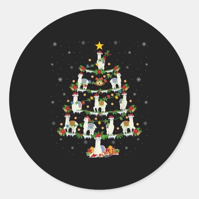 Holiday Xmas Lighting Santa Llama Christmas Tree  Classic Round Sticker (Front)