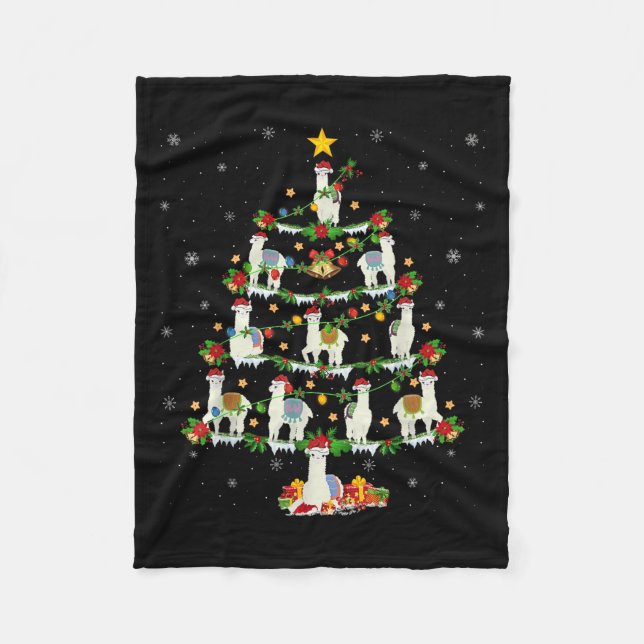 Holiday Xmas Lighting Santa Llama Christmas Tree  Fleece Blanket (Front)