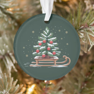 Holiday Xmas Tree Sleigh Winter Holiday Snowflakes Ornament