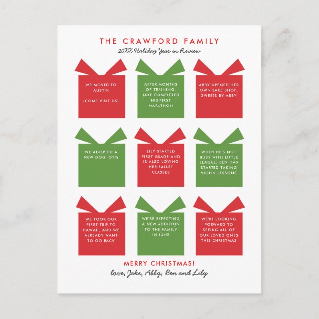 Holiday Year in Review Christmas Postcard (Front)