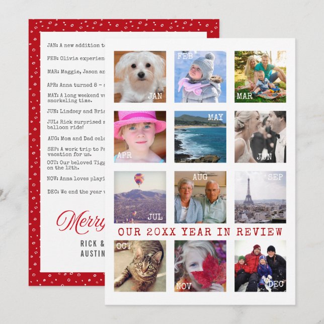 Holiday Year In Review | Custom 12 Photo Collage Card (Front/Back)