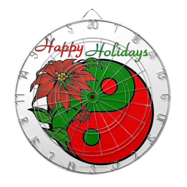 Holiday Yin Yang Poinsettia Green Red Dartboard (Front)