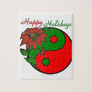 Holiday Yin Yang Poinsettia Green Red Jigsaw Puzzle
