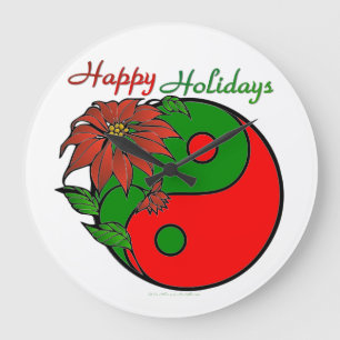 Holiday Yin Yang Poinsettia Green Red Large Clock