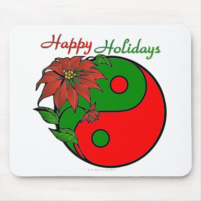 Holiday Yin Yang Poinsettia Green Red Mouse Mat (Front)