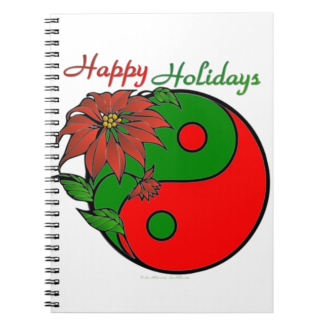 Holiday Yin Yang Poinsettia Green Red Notebook (Front)