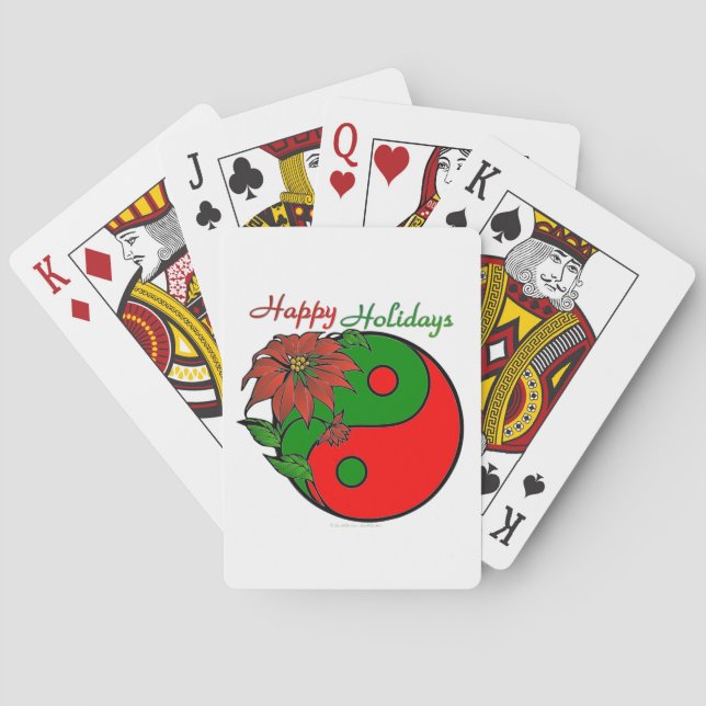 Holiday Yin Yang Poinsettia Green Red Playing Cards (Back)