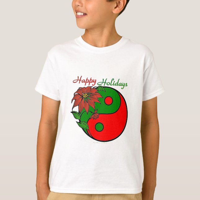 Holiday Yin Yang Poinsettia Green Red T-Shirt (Front)