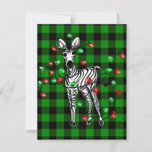 Holiday Zebra, green tartan, twinkle lights   Card