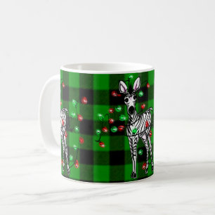 Holiday Zebra, green tartan, twinkle lights      Coffee Mug