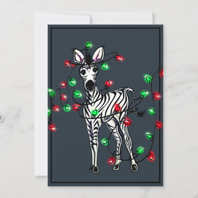 Holiday Zebra, red, green Christmas twinkle lights (Front)